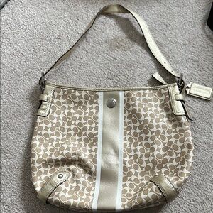 Coach Tan and Cream Geometric Shoulder Bag